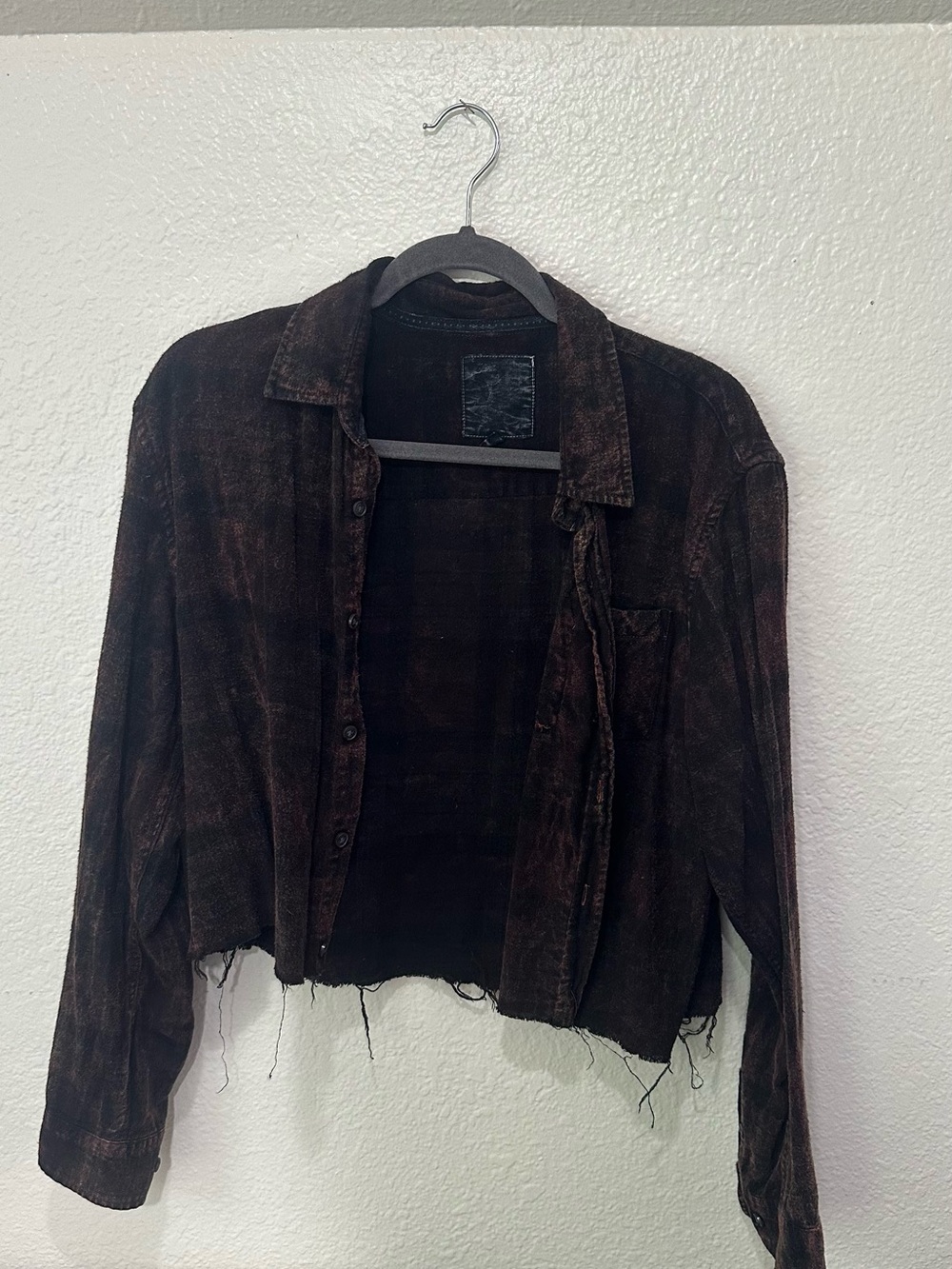 Distressed Cropped Button-Up Shirt Jacket